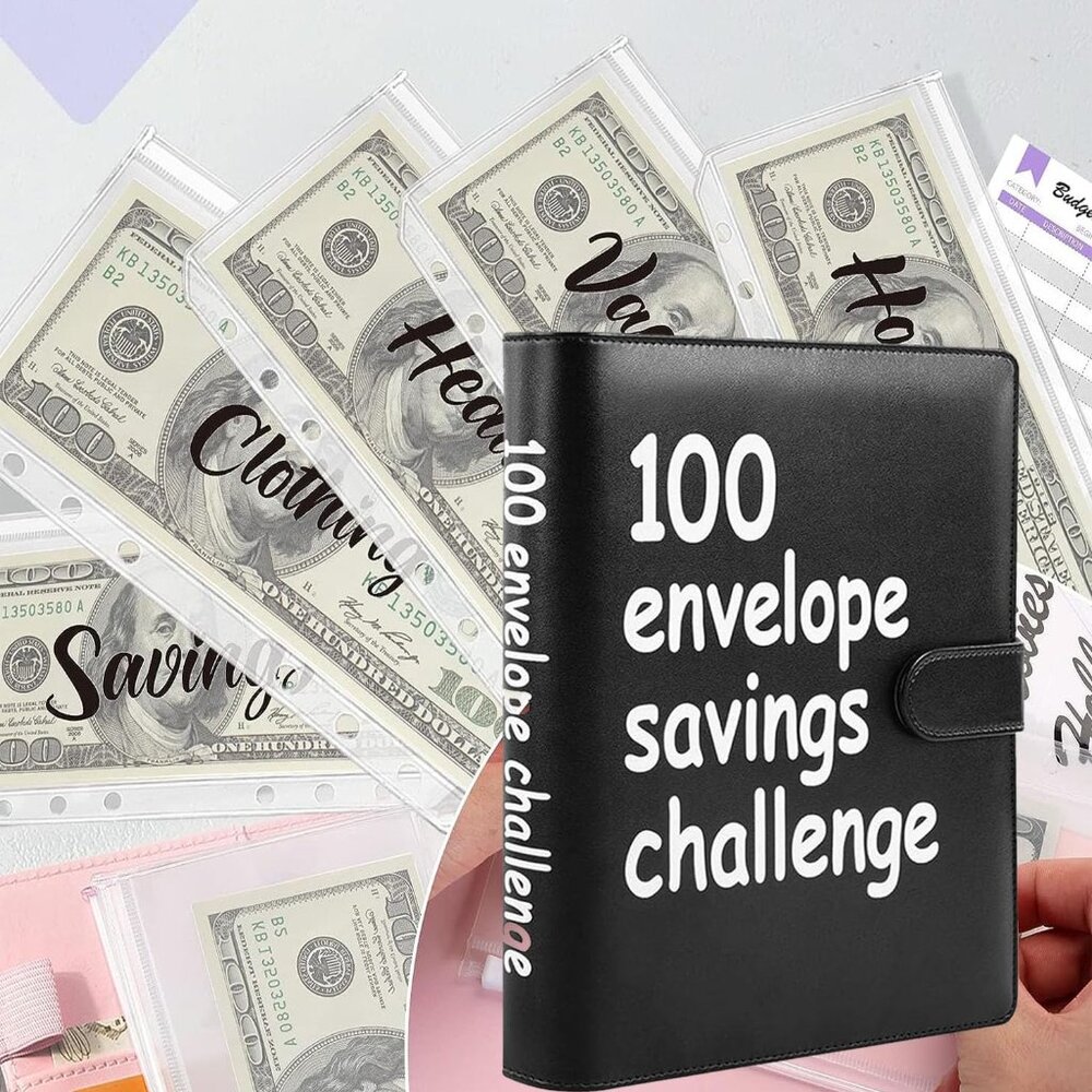 100 Envelope Money Savings Challenge Binder $5,500 (Black)